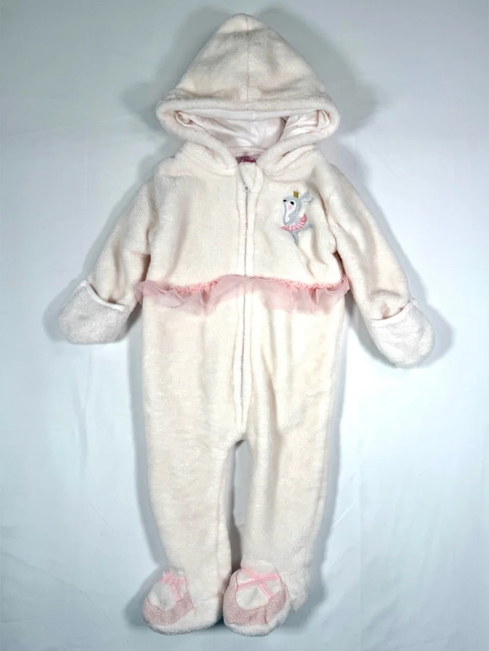 PENELOPE MACK Plush Ballerina Hooded Footed Pram Suit 6-9 Months Baby Girls